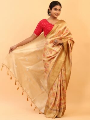 Rajvanshi Gold Woven Silk Saree with Tassel Pallu